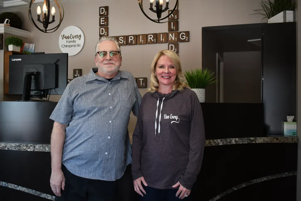 Dr. John Johr and Dr. Anna Saylor at our front desk